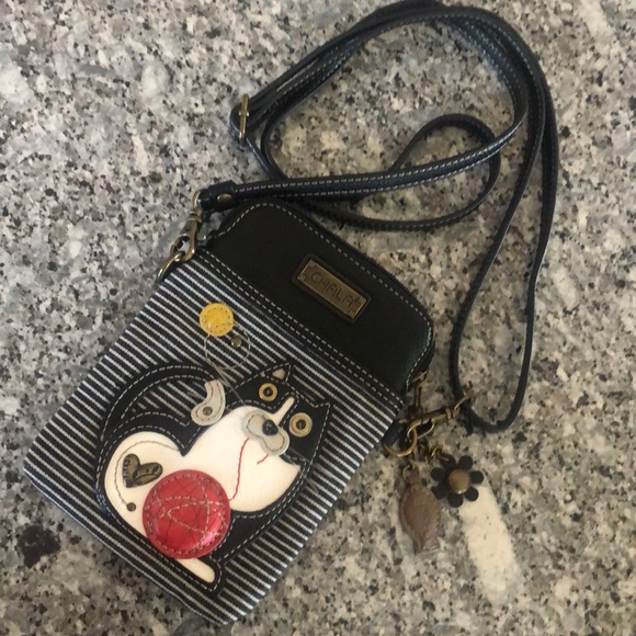 CHALA♥️CROSSBODY CAT APPLIQUÉ Leather 7.5”x5” EUC - Picture 2 of 12